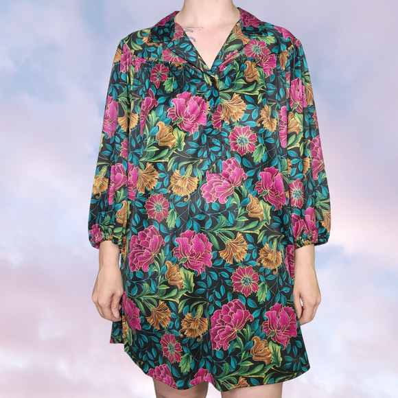 80s Vtg TopNotch Floral Oversized Casual Spring Flower Bright Colorful Top Sz L - Picture 1 of 9
